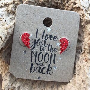 Girls Swarovski Crystal Sterling Silver Red Wing Heart Earrings